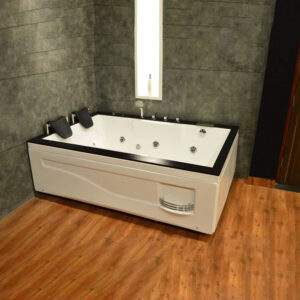 Massage Bath Tub – 1820mm Whirlpool Jacuzzi for Two – 12 Jets, Teak Wood Finish, Chromotherapy Spa Tub | BT 2026