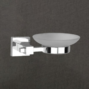 Frosted Glass Soap Dish with Brass Chrome Finished Holder | LBA 206