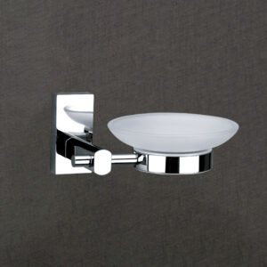 Frosted Glass Soap Dish with Brass Holder| Chrome Finish | LBA 406