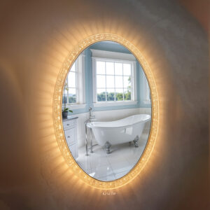 Oval Crystal LED Mirror with Touch Sensor – 19x27 Inch Elegant Glow Mirror in Gold & Silver | LMF L 1002