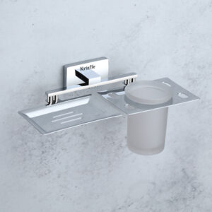 Wall Mounted Soap Dish with Tumbler Holder | Brass & SS 304 with Frosted Glass | BM-309