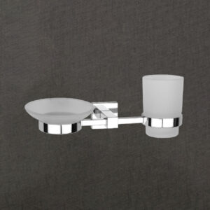 Tumbler Holder with Soap Dish  | Stylish & Functional Dual Holder | Chrome Finish | LBA 208