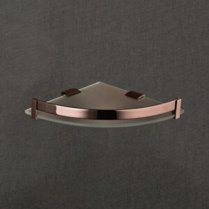Wall Mount Corner Glass Shelf with Rose Gold Guard | LGS 4001