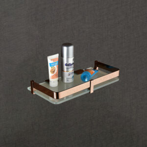 Wall-Mount Glass Shelf with Rose Gold Glossy Guard | LGS 4004