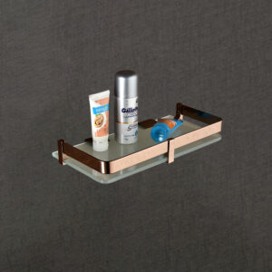 Wall-Mount Glass Shelf with Rose Gold Guard | LGS 4007
