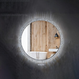 Round Crystal LED Mirror with Touch Sensor – 24x24 Inch Mirror in Golden & Silver Finish | LMF L 1001