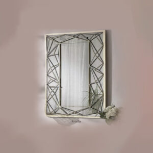 Modern Rectangular Wall Mirror with Geometric Champagne Gold Frame & Black Accents | 24x30” Contemporary Statement Piece | Model: LMF 116