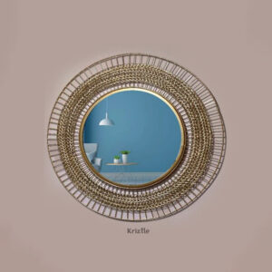 Artistic Round Wall Mirror with Intricate Woven Gold Metal Frame | 30” Statement Piece for Sophisticated Interiors | Model: LMF 111